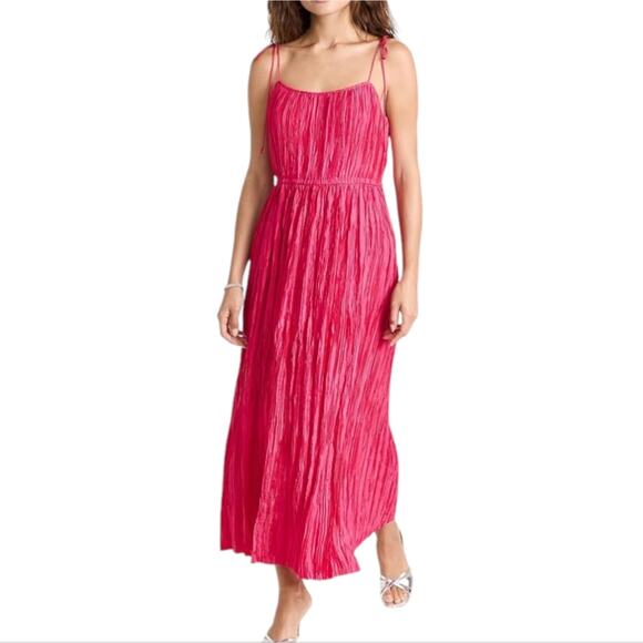 Ulla Johnson Midi Dress Orla Satin Pleated Sleeveless Hot Pink New No Tags